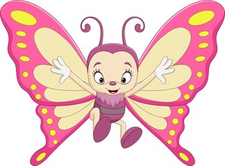 Cartoon funny butterfly on white background