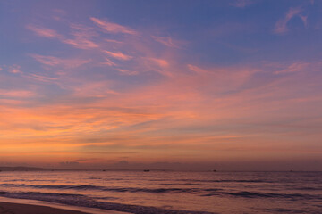 Sea sunrise with waves, Vietnam