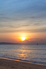 Sea sunrise with waves, Vietnam