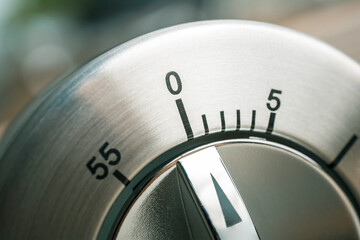 0 Minutes - Macro Of An Analog Metal Timer On A Wooden Floor