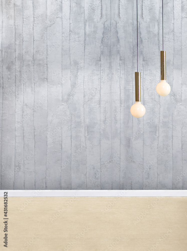 Wall mural new empty room and interior design, hanging lamp. 3d illustration