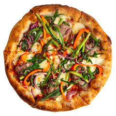 Isolated pepperonata pizza with meat on the white background