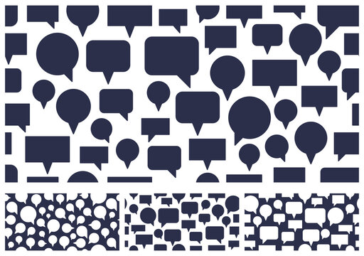 Speech bubbles seamless vector background set, endless pattern with dialog signs, talk and discussion theme, social media communication.