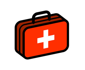 First aid medical kit vector illustration isolated on white background, doctor fast help or vaccination concept, emergency accident assistance.