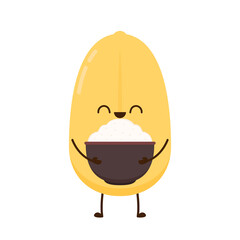 Rice character design. rice vector on white background. rice seed. Paddy rice character.