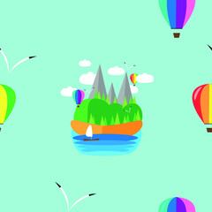 pattern with balloons and an island for fabric