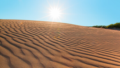 Orange ripple sand dune desert at sunset