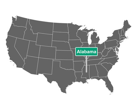 Alabama Ortsschild und Karte der USA