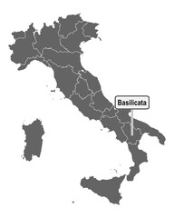 Landkarte von Italien mit Ortsschild von Basilicata