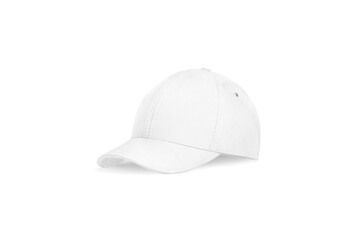 Blank white baseball cap mockup, half-turned view