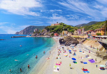 Monterosso al Mare (Italy) - The famous coastline in Liguria region, with Five Lands villages part of the Cinque Terre National Park, UNESCO World Heritage Site. Here a view of Monterosso