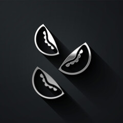 Silver Tomato icon isolated on black background. Long shadow style. Vector