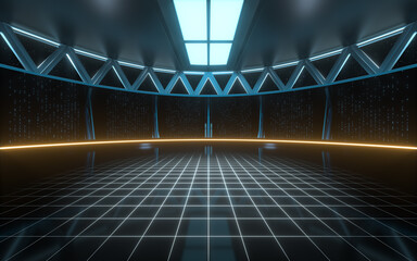 Fototapeta premium Empty round science fiction room, 3d rendering.