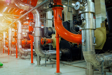 equipment in the factory. Industrial water condenser pump and  HVAC  air conditioning system and...
