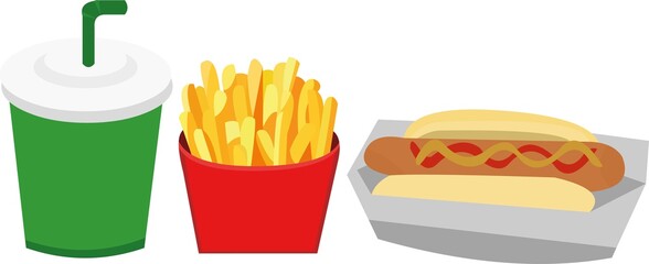 Vector illustration of a hot dog, fries and soda menu

