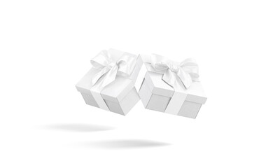Blank white gift box with ribbon bow mockup, no gravity