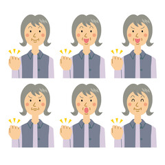 ガッツポーズするおばあさん