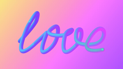 Creative writing, 3d vector illustration. Love modern calligraphy made from circles, neon, volume, unique writing