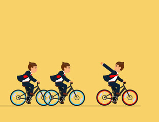 Businessman riding a bicycle and waving their hands in greeting. leadership concept