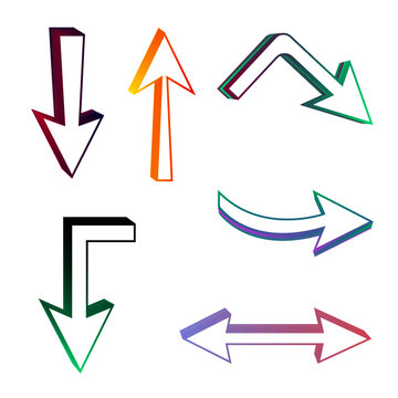 Set of arrow signs and icons, vector symbols. Different 3d arrow collection