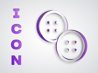 Paper cut Sewing button for clothes icon isolated on grey background. Clothing button. Paper art style. Vector