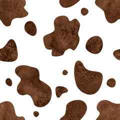 Abstract white and brown cow spots seamless pattern background