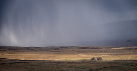 hail shower over Cumbrian moor, near Garrigill, Alston, Cumbria, UK