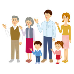 紹介ポーズをする家族集合