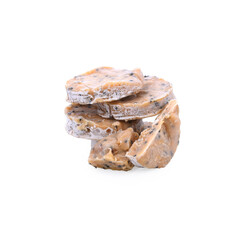 java sugar or palm sugar or brown sugar in cube on white background