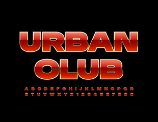 Vector elite poster Urban Club with glossy Red and Gold Font. Chic Alphabet Letters and Numbers set
