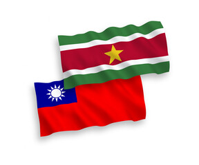 Flags of Republic of Suriname and Taiwan on a white background