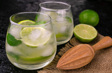 Mojito cocktail ingredients.
Close-up.