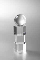 transparent balls shperes flying on grey base with copy space for your text