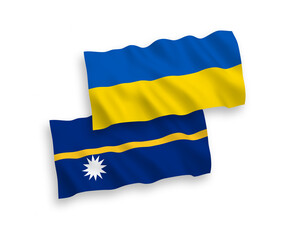 Flags of Republic of Nauru and Ukraine on a white background