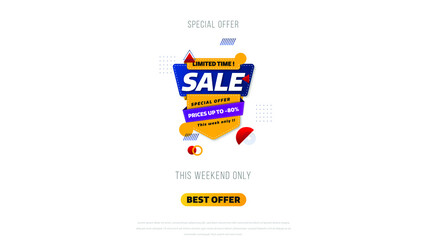 Sale banner template design with geometric background , Big sale special offer up to 80% off. Super Sale, end of season special offer banner. vector illustration.