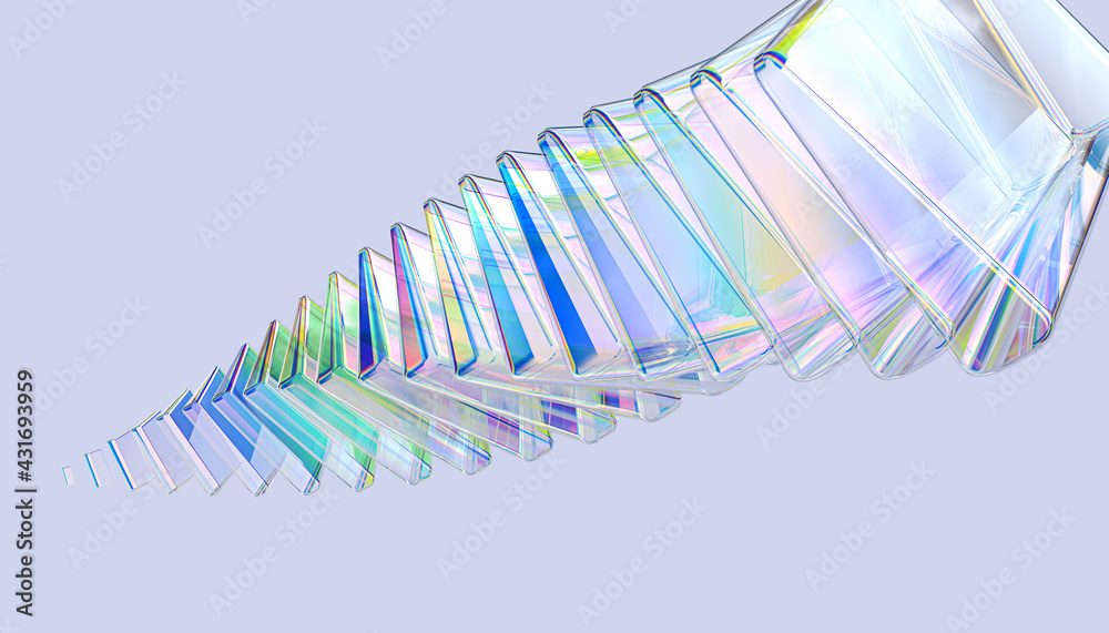 Fototapete abstract geometric 3d shapes thin film effect, holographic spectral gradient texture, minimalist col