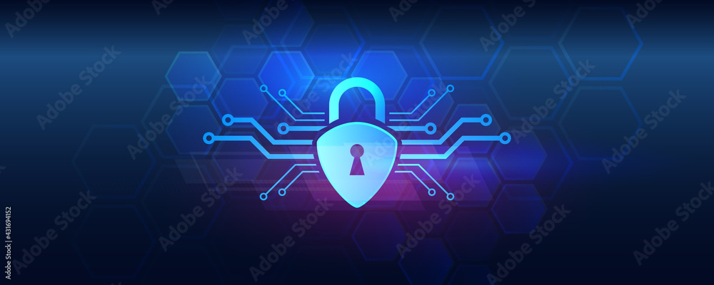 Poster Data protection, privacy, and internet security concept. Cyber  security for business and internet project. Perspective Vector illustration of data security services.