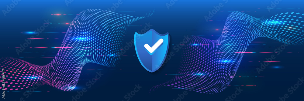 Poster Digital security and network protection. Cyber security for internet projects. Antivirus technology web services. Data protection web banner.