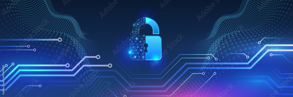 Poster Digital security and network protection. Cyber security for internet projects. Antivirus technology web services.