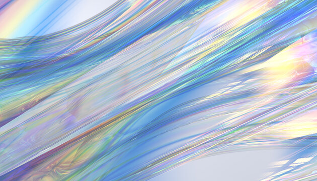 Holographic gradient on glass with dispersion iridescent effect - Vivid abstract background 3d rendering.