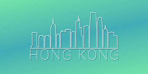 Fototapeta premium Hong Kong Skyline Linear Design. Flat City Illustration Minimal Clip Art. Background Gradient Travel Vector Icon.