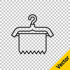 Black line Hanger wardrobe icon isolated on transparent background. Clean towel sign. Cloakroom icon. Clothes service symbol. Laundry hanger. Vector