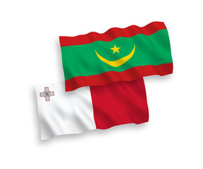Flags of Malta and Islamic Republic of Mauritania on a white background