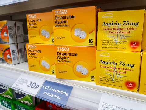 SHEFFIELD, UK - 20TH MARCH 2019: Tesco own brand Dispersible asprin tablets
