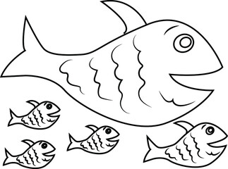 set of cartoon fish coloring page