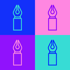 Pop art line Fountain pen nib icon isolated on color background. Pen tool sign. Vector