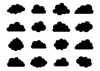 Black vector cloud icons isolated on white