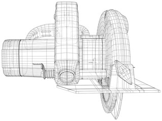 Close-up circular saw. Outline drawing hand Power Tools. Vector created of 3d, Wire-frame.