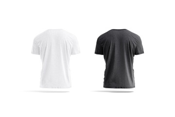 Blank black and white wrinkled t-shirt mockup set, back view