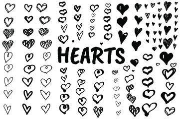 Doodle hearts, hand drawn love heart collection. Hand drawn abstract illustration grunge elements. Vector abstract hearts for design